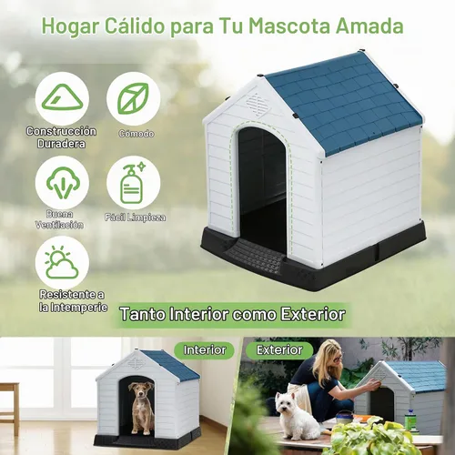 Vista 5 de Casa de plástico resistente al agua para perros pequeños, casa para perros para interiores y exteriores, refugio para cachorros con rejillas