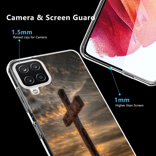Vista 3 de Funda compatible con Samsung Galaxy A12, diseño retro de cruz cristiana, a prueba de golpes, funda de TPU suave para mujeres, niñas, niños y hombres