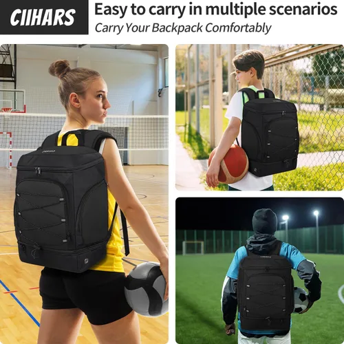 Vista 6 de Mochila de fútbol, bolsa de fútbol con soporte para pelotas, incluye zapatos de tacos separados y compartimento para bolas, bolsas