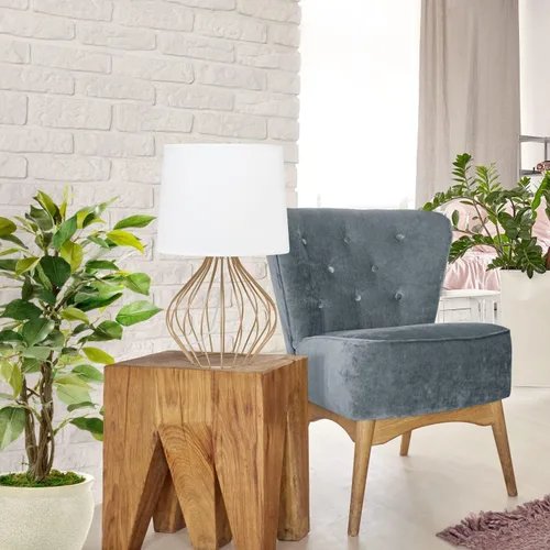 Vista 5 de Simple Designs LT2086-WOC Lámpara de mesita de noche ahuecada con cable geométrico, base de cobre con pantalla blanca
