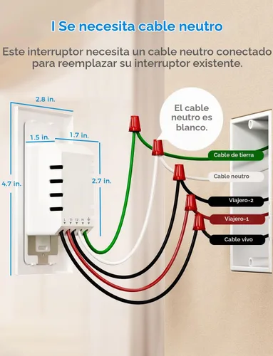 Vista 2 de meross Paquete de 4 interruptores inteligentes de 3 vías, interruptor de luz inteligente compatible con Apple HomeKit, Siri, Alexa, Google Assistant