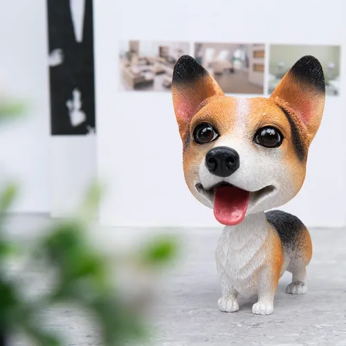 Vista 6 de Perros de juguete con cabeza móvil para el tablero del automóvil, cachorros con cabezas que se agitan, decoración para auto (Corgi Negro)