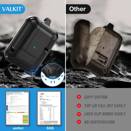 Vista 2 de Valkit Funda para Airpods Pro 2 con cerradura, funda militar de cuerpo completo para AirPod Pro rígida con llavero, funda para Airpods Pro de 2ª/1ª