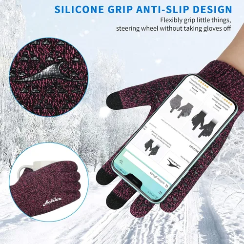 Vista 17 de Achiou Guantes de invierno para hombres y mujeres, guantes para pantalla táctil, gel de silicona antideslizante grueso mejorado, forro térmico