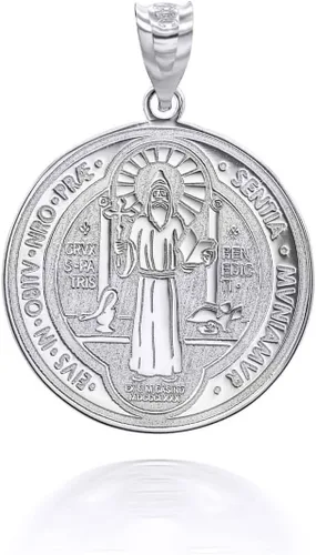Vista 6 de Claddagh Gold Medalla De San Benito Saint St Benedict 925 Collar con colgante de moneda de plata esterlina con cadena Rolo y colgante solamente