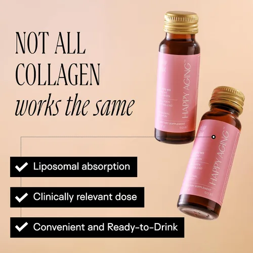Vista 2 de Happy Aging Marine Collagen Peptides Glow Shot 10,000 mg - Colágeno líquido para mujeres con entrega liposomal - Promueve la hidratación de la piel