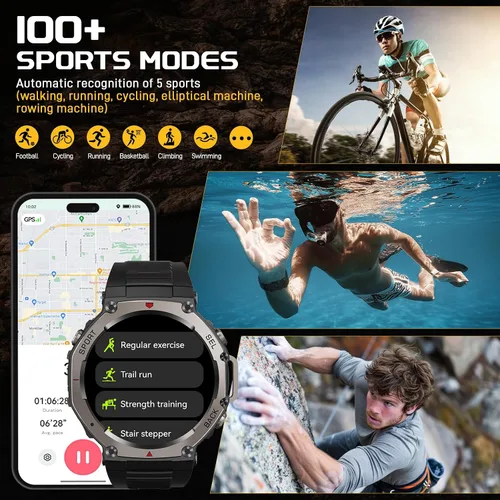 Vista 7 de Reloj inteligente militar para hombre, reloj inteligente con GPS integrado, 5 ATM, impermeable, 1.43 pulgadas, AMOLED, resistente, rastreador