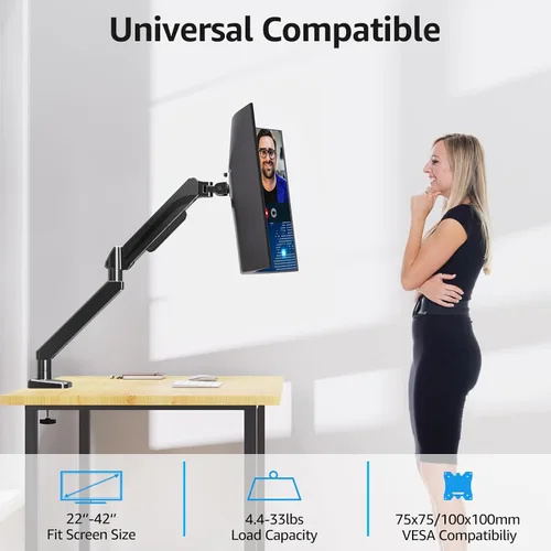 Vista 3 de MOUNTUP Brazo de monitor ultraancho para pantalla de máximo 42 pulgadas, soporte de escritorio de alta resistencia para monitor de 4.4 a 33 libras