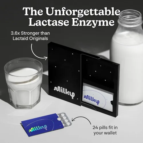 Vista 6 de Píldoras Milky para Intolerancia a la Lactosa - 10,800 FCC - Alivio para Intolerancia a la Lactosa - Tabletas de Enzima Lactasa - Fundas Portátiles