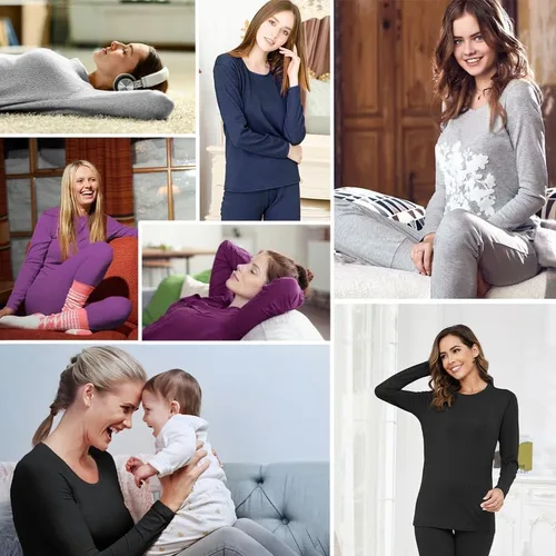 Vista 6 de SIMIYA Camisas térmicas de manga larga para mujer, cuello redondo, capa base suave, ropa interior térmica para clima frío