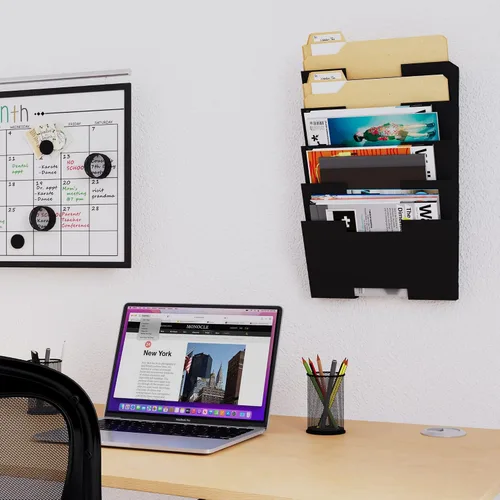 Vista 2 de Colgador para pared, diseño con texto File Conjunto de 5, Negro
