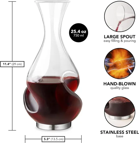 Vista 4 de Final Touch L'Grand Conundrum Aerator Decantador de Vino Botella Completa - 25.4 Oz. Vidrio de Cristal Transparente de Calidad Soplado a Mano