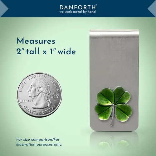 Vista 7 de DANFORTH Clip de dinero de trébol de cuatro hojas para hombre, hecho a mano, peltre metálico, trébol irlandés, 2 pulgadas, fabricado en Estados