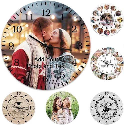 Vista 8 de Qingxily Reloj personalizado con imagen, relojes personalizados para paredes, reloj con foto personalizado, regalo para el día de San Valentín, día