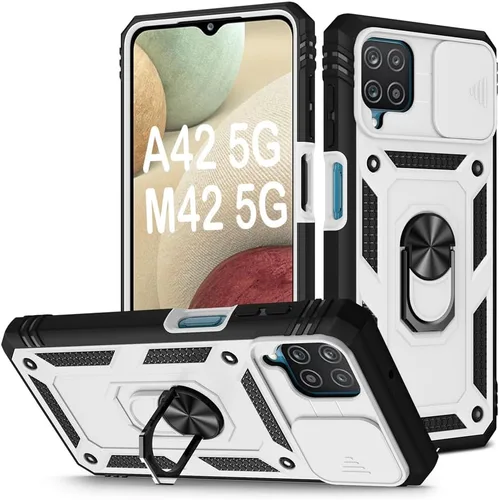 Vista 236 de PASNEW Funda militar para iPhone 13 Pro Max, cubierta de cámara deslizante y soporte de anillo de metal de 360°, carcasa rígida multicapa resistente