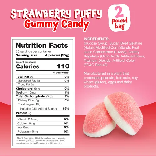 Vista 2 de Caramelos de gomita hinchables de fresa - Paquete a granel de 2 libras (aproximadamente 110 unidades) Dulces rosados Gomitas de fresa para revelar