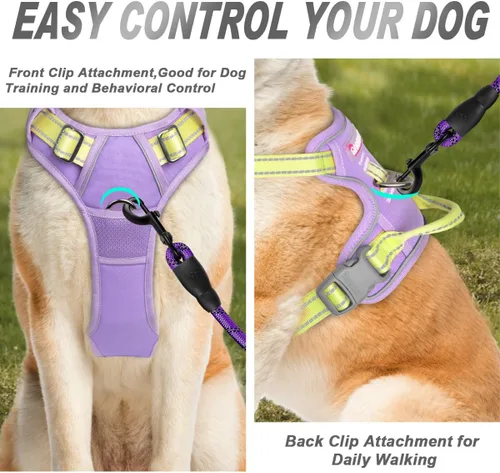 Vista 42 de BARKBAY - Arnés para perro sin tirones con clip frontal, material resistente y reflectante, asa de fácil control para pasear perros grandes