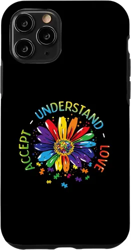 Vista 10 de Funda para iPhone 11 con diseño de flores ASD y arcoíris para concienciación sobre el autismo