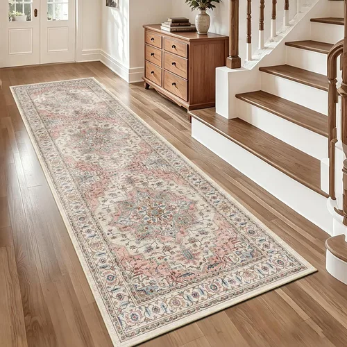 Vista 21 de Alfombra de pasillo vintage de 2 x 6 pies de pelo bajo Marrón beige