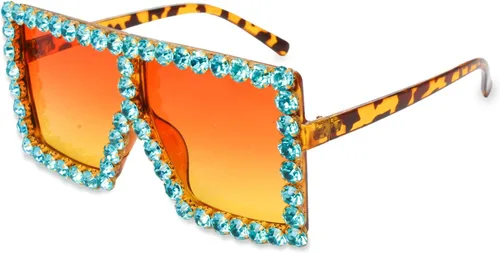 Vista 2 de Xpectrum Gafas de sol de cristal brillantes cuadradas extra grandes con diamantes de imitación