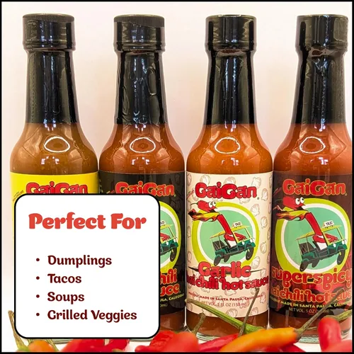 Vista 4 de GaiGan - Salsa picante de ajo, chile tailandés y glaseado, condimentos veganos totalmente naturales sin gluten con bajo contenido de sodio y sin