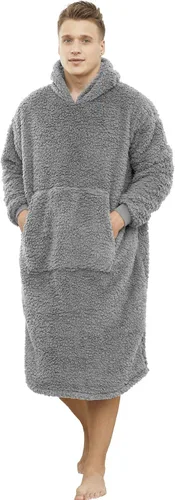 Vista 15 de Manta Sherpa con capucha de gran tamaño, sudadera con capucha y manga larga y bolsillo, color beige