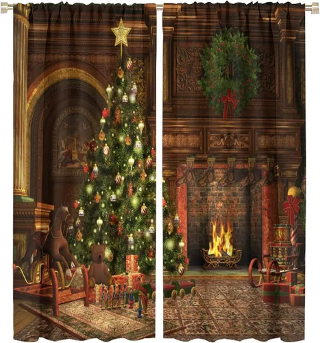 Vista 36 de Cortina opaca de Navidad para ventana, campanas de Navidad, festivales, decoración de atmósfera, cortina para sala de estar, habitación