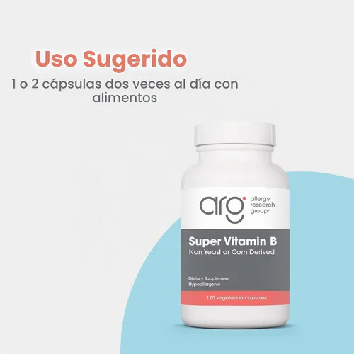 Vista 3 de Allergy Research Group ARG Super Vitamina B Complejo B, 120 Cápsulas