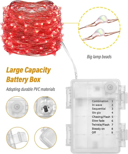 Vista 2 de Mikasol Guirnalda de luces de hadas, 4 paquetes de luces LED, funciona con pilas, alambre de cobre impermeable con control remoto, luces de hadas