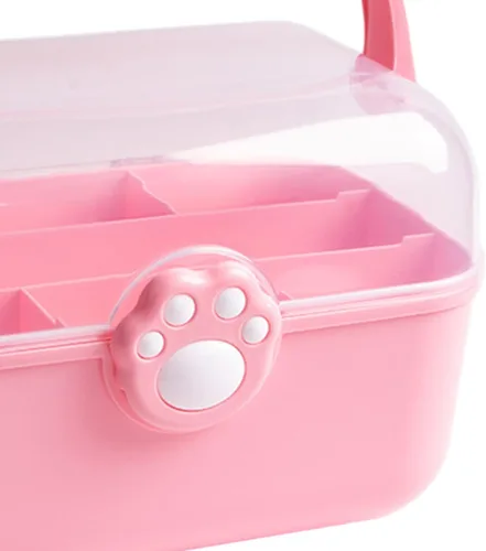 Vista 7 de JISADER Caja de costura portátil multiusos con asa, organizador de manualidades con cerradura para suministros de arte, aretes de costura, color rosa