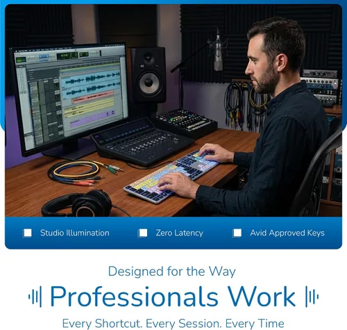 Vista 5 de KB Covers Pro Tools Teclado retroiluminado de aluminio de acceso directo para PC con Windows, más de 150 teclas de edición de audio codificadas por