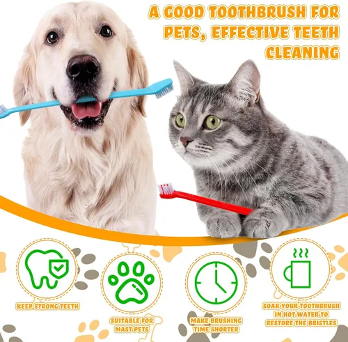 Vista 5 de Nuenen 150 cepillos de dientes para perros, cepillos dentales de doble cabeza, kit de cepillado de dientes de cachorro, cepillo de dientes de mango