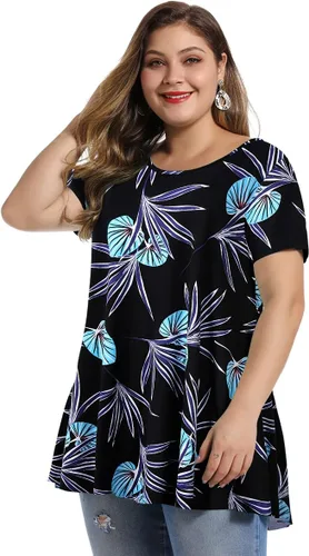 Vista 4 de MONNURO - Camiseta de manga corta para mujer, holgada con mucho vuelo, talla grande