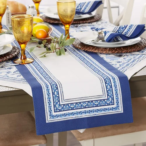 Vista 6 de DII Table Top Décor Collection - Camino de mesa de primavera y verano, 14x72 pulgadas, estampado de rayas de Oporto Oporto Stripe