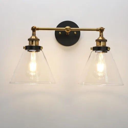 Vista 13 de PERMO Industrial Vintage Slope Pole Wall Mount Single Sconce with 6.7" Oval Dome Clear Glass Shade Antique Gold Wall Sconce Light Fixture