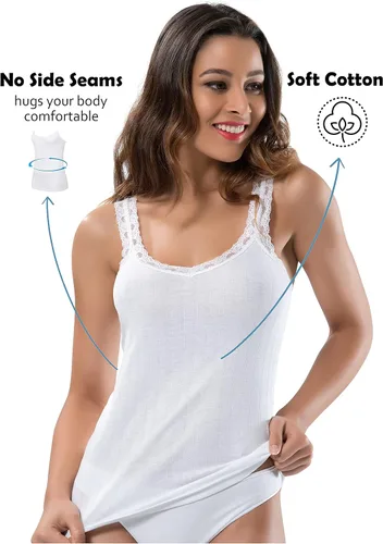 Vista 54 de VAVONNE Camiseta sin mangas tipo camisola para mujer, toda de algodón, aireada, suave y cómoda