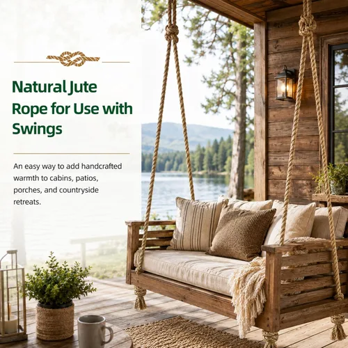 Vista 4 de Cuerda de yute trenzado (3/4 pulgadas x 20 pies), cuerda de cáñamo gruesa natural para manualidades, barandillas, hamaca, decoración