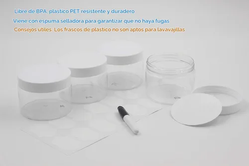 Vista 4 de Paquete de 24 tarros de plástico de 10 onzas con tapas, tarros de especias para almacenamiento de alimentos, tarros de almacenamiento de 10oz