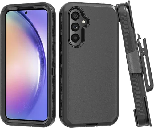 Vista 5 de Funda de teléfono para Samsung Galaxy A54 5G, resistente, dura, a prueba de golpes, con funda de clip para cinturón para Samsung A54 5G 2023 (negro)