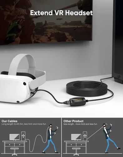 Vista 2 de CableCreation Cable de extensión USB 3.0 activo de 16.4 pies, extensor USB 3.0 macho a hembra con amplificador de señal compatible con Oculus Quest