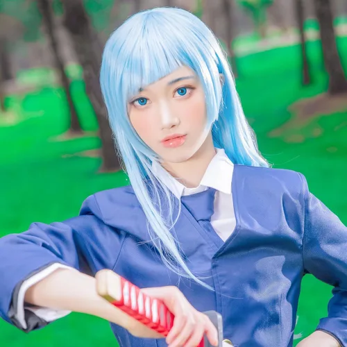 Vista 7 de Miwa Kasumi peluca Jujutsu Kaisen Water Anime azul pelo largo peluca Cosplay peluca para Halloween, fiesta, carnaval, vida nocturna, conciertos
