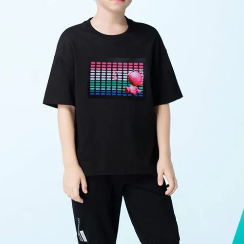Vista 3 de Camiseta negra activada por sonido LED para niños, para cumpleaños, Halloween, Navidad