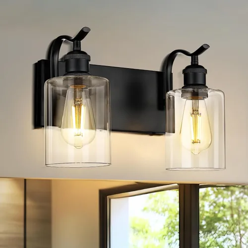 Vista 43 de Lámpara de tocador de baño de 3 luces, aplique de pared de níquel cepillado, lámpara de baño moderna con vidrio transparente, VL01BN-3 Níquel