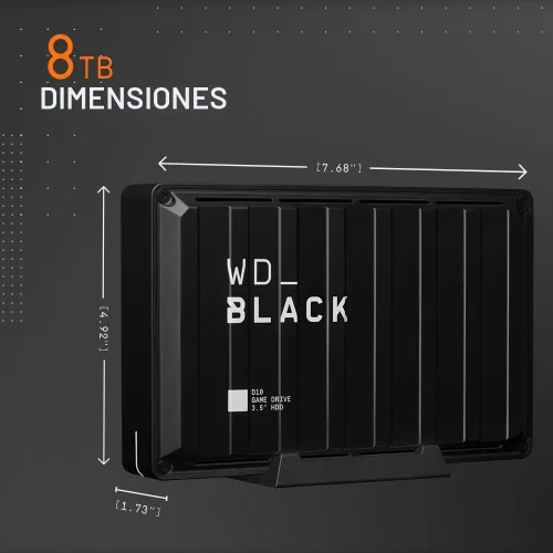 Vista 2 de WD_BLACK 8TB D10 Game Drive - Disco duro externo portátil, compatible con Playstation, Xbox, PC y Mac - WDBA3P0080HBK-NESN