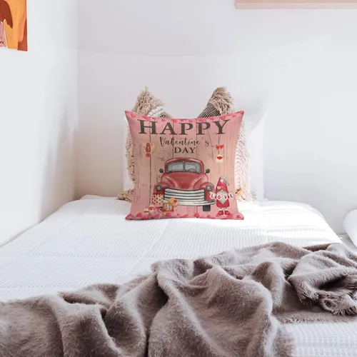 Vista 7 de Love Heart Throw Cushion Cover Case Happy Valentine's Day Red Pink Hearts Truck Gnomes Decorative Pillow Cover Linen Square Zipped Pillow Case for