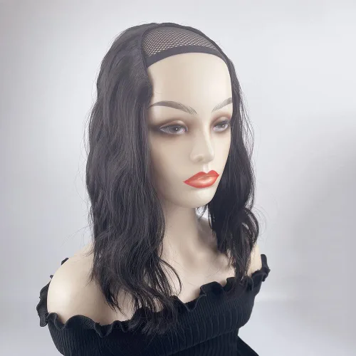 Vista 5 de Pelucas de cabello sintético ondulado y rizado en forma de U para mujer, con clip, media peluca de 3/4, cobertura de cabeza completa, cabello