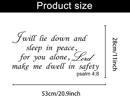 Vista 2 de Calcomanías de vinilo con texto en inglés "I Will Lie Down and Sleep in Peace for You Alone Lord Make Me Dwell in Safe", con texto en inglés "I Will