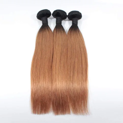 Vista 8 de Extensiones de cabello humano virgen ondulado brasileño ombré, 3 paquetes de 12 pulgadas #1B/27 rubio barato sin procesar para mujeres