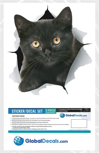 Vista 6 de Winston & Bear Calcomanías 3D de gatos, paquete de 2, calcomanías de pared de gato negro, regalos para amantes de los gatos, calcomanías de pared