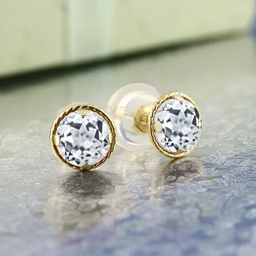Vista 24 de Gem Stone King Aretes redondos de oro amarillo de 14 quilates con piedra natal Redondos de 0.157 in Aretes de oro para mujeres y hombres
